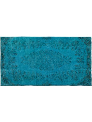 Turkuaz Göbekli Yün Modern Desenli Yün Hav Toz Vermez Leke Tutmayan Salon Yolluk Mutfak El Dokuma Halı