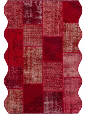 Iskece Kırmızı Eskitme Etnik Modern Desenli Yün Hav Toz Vermez Leke Tutmayan Salon Yolluk Mutfak El Dokuma Halı