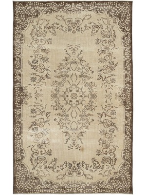 Hali.Net 190x302 cm Kahverengi Vintage Anadolu Yün Halı | Salon Yatak Odası Halısı | Doğal Yün El Yapımı El Dokuma Hav Vermez | UNİQUE-14376
