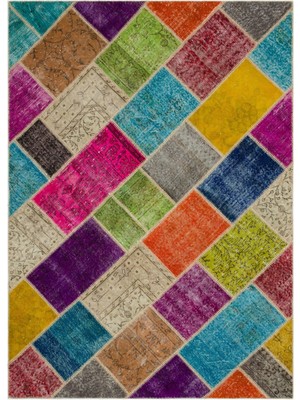 Hali.Net 160x230 cm Bej Çok Renkli Karışık Bohem Patchwork Halı | Salon Yatak Odası Halısı | Hav Vermez | UNİQUE-22094