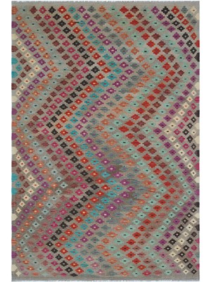 Hali.Net 172x256 cm Mavi Bej Çiçeksi Geometrik Etnik Geometrik Halı | Salon Yatak Odası Halısı | Hav Vermez | UNİQUE-30139