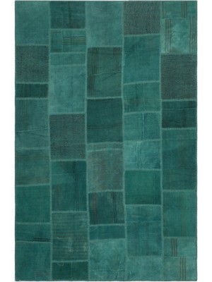 Hali.Net 196x300 cm Yeşil Petrol Yeşili Geometrik Patchwork Patchwork Halı | Salon Yatak Odası Halısı | Hav Vermez | UNİQUE-22449