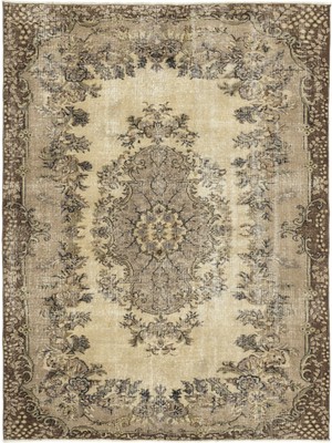 Hali.Net 195x256 cm Bej Çiçekli Vintage Geleneksel Halı | Salon Yatak Odası Halısı | Hav Vermez | UNİQUE-12940