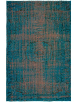 Atina Turkuaz Eskitme Yün Modern Desenli Yün Hav Toz Vermez Leke Tutmayan Salon Yolluk Mutfak El Dokuma Halı