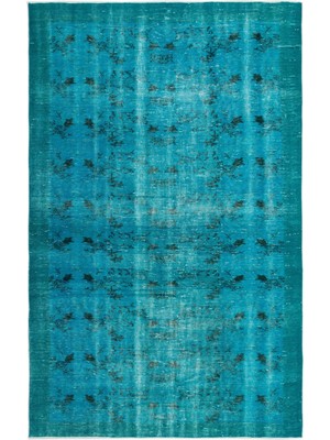 Atina Turkuaz Eskitme Yün Modern Desenli Yün Hav Toz Vermez Leke Tutmayan Salon Yolluk Mutfak El Dokuma Halı