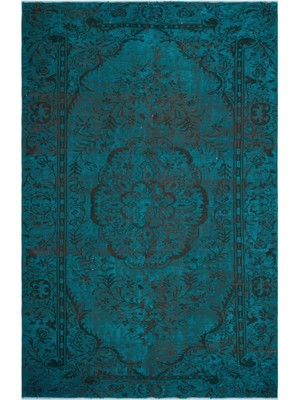 Atina Turkuaz Eskitme Yün Modern Desenli Yün Hav Toz Vermez Leke Tutmayan Salon Yolluk Mutfak El Dokuma Halı