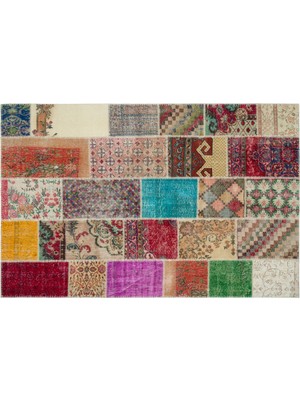 Kırmızı Patchwork Yün Modern Desenli Yün Hav Toz Vermez Leke Tutmayan Salon Yolluk Mutfak El Dokuma Halı