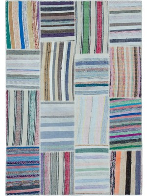 Girit Bej Çizgili Yün Modern Desenli Yün Hav Toz Vermez Leke Tutmayan Salon Yolluk Mutfak El Dokuma Halı