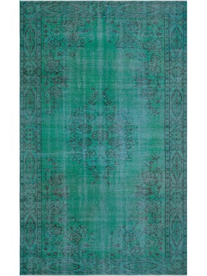 Teselya Yeşil Patchwork Yün Modern Desenli Yün Hav Toz Vermez Leke Tutmayan Salon Yolluk Mutfak El Dokuma Halı