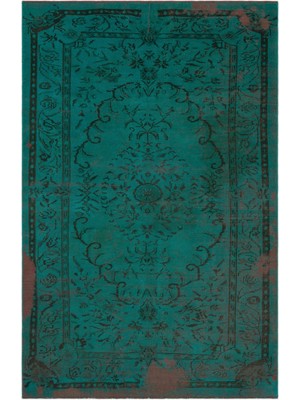 Atina Turkuaz Eskitme Yün Modern Desenli Yün Hav Toz Vermez Leke Tutmayan Salon Yolluk Mutfak El Dokuma Halı