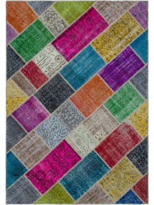 Hali.Net 160x230 cm Bej Çok Renkli Karışık Patchwork Patchwork Halı | Salon Yatak Odası Halısı | Hav Vermez | UNİQUE-24931