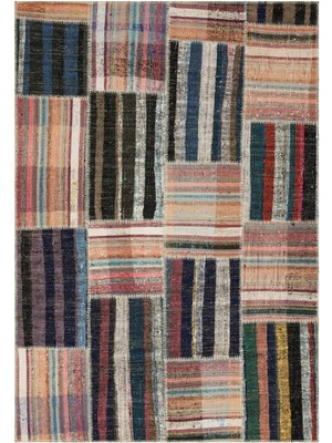 Iskece Bej Patchwork Yün Modern Desenli Yün Hav Toz Vermez Leke Tutmayan Salon Yolluk Mutfak El Dokuma Halı