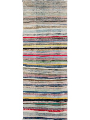 Hali.Net 137x356 cm Bej Çok Renkli Bohem Çizgili Halı | Salon Yatak Odası Halısı | Hav Vermez | UNİQUE-31730