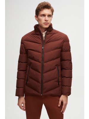 Twn Slim Fit Kiremit Gizlenebilir Kapüşonlu Elyaf Dolgulu Rüzgar Geçirmez Mont