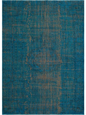Hali.Net 194x270 cm Çok Renkli Turkuaz Soyut Vintage Eskitme Halı | Salon Yatak Odası Halısı | Hav Vermez | UNİQUE-27271