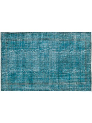 Turkuaz Eskitme Yün Modern Desenli Yün Hav Toz Vermez Leke Tutmayan Salon Yolluk Mutfak El Dokuma Halı