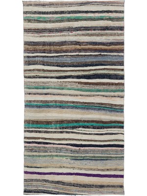 Hali.Net 127x250 cm Kahverengi Bej Çizgili Bohem Çizgili Halı | Salon Yatak Odası Halısı | Hav Vermez | UNİQUE-32144