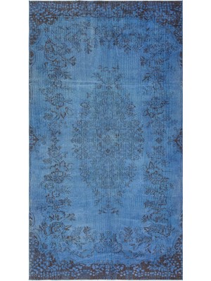 Hali.Net 154x282 cm Gri Mavi Bitkisel Vintage Eskitme Halı | Salon Yatak Odası Halısı | Hav Vermez | UNİQUE-36018