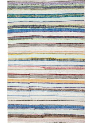 Hali.Net 196x308 cm Mavi Çok Renkli Bohem Çizgili Halı | Salon Yatak Odası Halısı | Hav Vermez | UNİQUE-37039