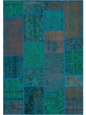 Hali.Net 160x230 cm Çok Renkli Turkuaz Geleneksel Patchwork Patchwork Halı | Salon Yatak Odası Halısı | Hav Vermez | UNİQUE-33945