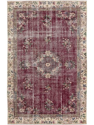 Atina Kırmızı Eskitme Yün Modern Desenli Yün Hav Toz Vermez Leke Tutmayan Salon Yolluk Mutfak El Dokuma Halı