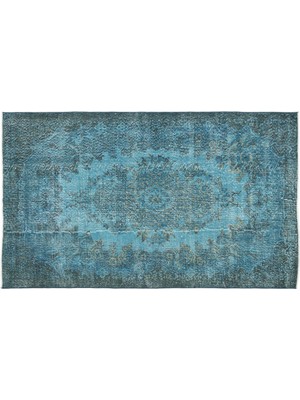 Turkuaz Göbekli Yün Modern Desenli Yün Hav Toz Vermez Leke Tutmayan Salon Yolluk Mutfak El Dokuma Halı