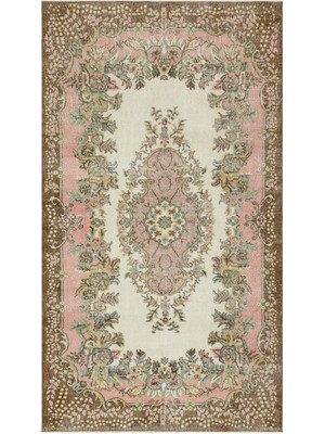 Hali.Net 183x317 cm Pembe Vintage Anadolu Yün Halı | Salon Yatak Odası Halısı | Doğal Yün El Yapımı El Dokuma Hav Vermez | UNİQUE-34851