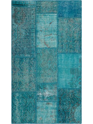 Hali.Net 80x150 cm Bej Turkuaz Soyut Bohem Patchwork Halı | Salon Mutfak Halısı | Hav Vermez | UNİQUE-31399