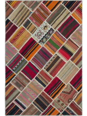 Hali.Net 160x236 cm Gri Çok Renkli Geometrik Yama Yama Halı | Salon Yatak Odası Halısı | Hav Vermez | UNİQUE-25327