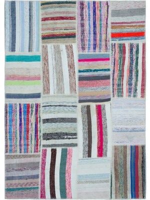 Iskece Bej Patchwork Yün Modern Desenli Yün Hav Toz Vermez Leke Tutmayan Salon Yolluk Mutfak El Dokuma Halı