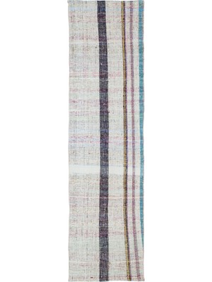 Hali.Net 78x290 cm Bej Ekru Soyut Bohem Çizgili Halı | Mutfak Yolluk Halısı | Hav Vermez | UNİQUE-32636