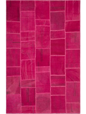 Hali.Net 200x306 cm Siyah Fuşya Geometrik Patchwork Yama (patchwork) Halı | Salon Yatak Odası Halısı | Hav Vermez | UNİQUE-22475