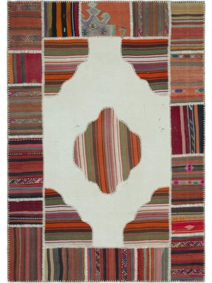Hali.Net 162x232 cm Siyah Krem Geometrik Patchwork Yama İşi Halı | Salon Yatak Odası Halısı | Hav Vermez | UNİQUE-25332