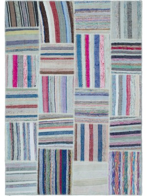 Girit Gri Çizgili Yün Modern Desenli Yün Hav Toz Vermez Leke Tutmayan Salon Yolluk Mutfak El Dokuma Halı