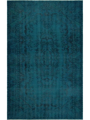 Atina Turkuaz Eskitme Yün Modern Desenli Yün Hav Toz Vermez Leke Tutmayan Salon Yolluk Mutfak El Dokuma Halı