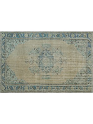 Mavi Göbekli Yün Modern Desenli Yün Hav Toz Vermez Leke Tutmayan Salon Yolluk Mutfak El Dokuma Halı