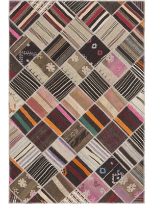 Hali.Net 178x264 cm Bej Çok Renkli Geometrik Etnik Patchwork Halı | Salon Yatak Odası Halısı | Hav Vermez | UNİQUE-11528