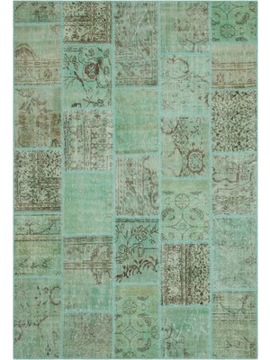 Hali.Net 191x283 cm Mavi Vintage Anadolu Eskitme Yün Halı | Salon Yatak Odası Halısı | Doğal Yün El Yapımı El Dokuma Hav Vermez | UNİQUE-21931