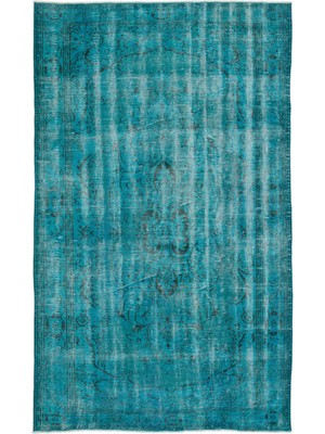 Hali.Net 182x305 cm Bej Turkuaz Soyut Vintage Eskitme Halı | Salon Yatak Odası Halısı | Hav Vermez | UNİQUE-14330
