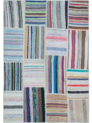 Iskece Bej Patchwork Yün Modern Desenli Yün Hav Toz Vermez Leke Tutmayan Salon Yolluk Mutfak El Dokuma Halı