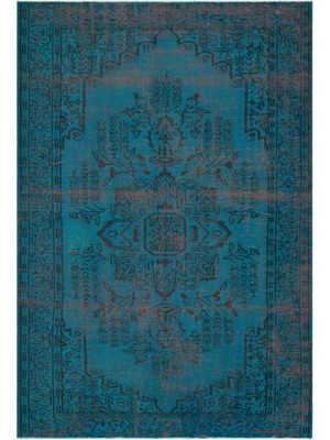 Hali.Net 182x265 cm Çok Renkli Turkuaz Medalyonlu Vintage Geleneksel Halı | Salon Yatak Odası Halısı | Hav Vermez | UNİQUE-29690