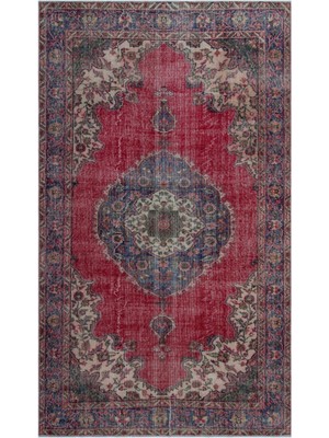 Atina Kırmızı Eskitme Yün Modern Desenli Yün Hav Toz Vermez Leke Tutmayan Salon Yolluk Mutfak El Dokuma Halı