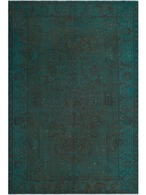 Atina Turkuaz Eskitme Yün Modern Desenli Yün Hav Toz Vermez Leke Tutmayan Salon Yolluk Mutfak El Dokuma Halı