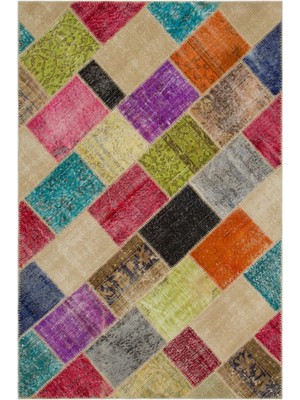 Hali.Net 160x230 cm Bej Çok Renkli Karışık Bohem Patchwork Halı | Salon Yatak Odası Halısı | Hav Vermez | UNİQUE-22093