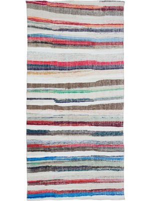Hali.Net 156x314 cm Mavi Çok Renkli Geometrik Bohem Çizgili Halı | Salon Yatak Odası Halısı | Hav Vermez | UNİQUE-32054