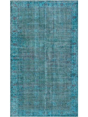 Atina Turkuaz Eskitme Yün Modern Desenli Yün Hav Toz Vermez Leke Tutmayan Salon Yolluk Mutfak El Dokuma Halı