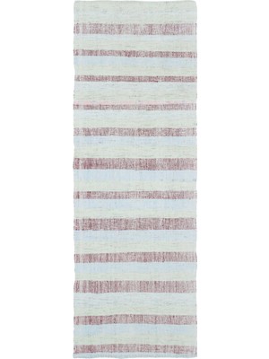 Hali.Net 88x261 cm Bej Beyaz Çizgi Bohem Çizgili Halı | Mutfak Yolluk Halısı | Hav Vermez | UNİQUE-31996