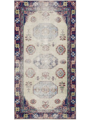 Hali.Net 087x168 cm Krem Atina El Dokuma Yün Halı | El Yapımı Doğal Yün Salon Halısı | Geleneksel Anadolu Hav Vermez | UNİQUE-35590