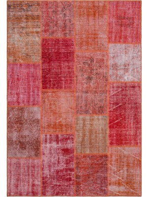 Iskece Kırmızı Eskitme Etnik Modern Desenli Yün Hav Toz Vermez Leke Tutmayan Salon Yolluk Mutfak El Dokuma Halı