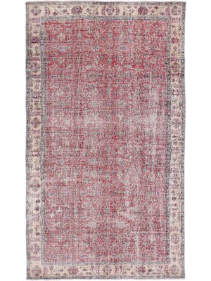 Atina Kırmızı Eskitme Yün Modern Desenli Yün Hav Toz Vermez Leke Tutmayan Salon Yolluk Mutfak El Dokuma Halı